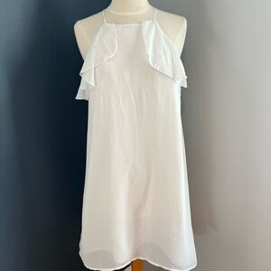 BCBGGeneration White Ruffle Halter Shift Dress Sleeveless Open Back Size M